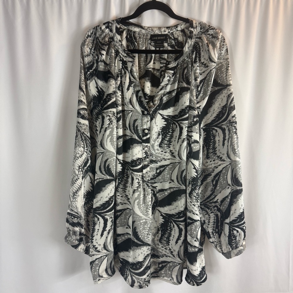 Lane Bryant Top Womens 22 24 Popover Lightweight Long Puff Sleeve Black Gray